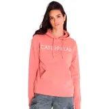 Buzo tipo hoodie de algodón con capucha y cordones ajustables, color rosado. Presenta el logo de la marca estampado en el pecho en color blanco, bolsillo tipo canguro frontal y puños con terminación elástica.