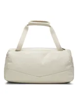 Bolso deportivo Under Armour Undeniable 5 Duffle XS, color beige, con asas superiores y correa de hombro ajustable. Incluye el logo de la marca estampado en el frente.