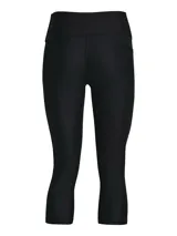 Calza deportiva tipo capri de Under Armour, color negro, con cintura alta antideslizante y bolsillo lateral. Confeccionada en tejido HeatGear ultraligero que absorbe el sudor y permite libertad de movimiento.