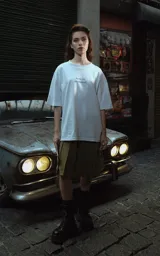 Remera blanca de corte oversize con cuello redondo y manga corta. Presenta un estampado minimalista en el pecho con la frase "Au revoir, shoshanna!" en tipografía negra.