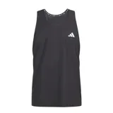 Musculosa deportiva Adidas modelo Own the Run, color negro, con cuello redondo y logo de la marca estampado en el pecho en color blanco. Confeccionada con tecnología Aeroready para mayor transpirabilidad.