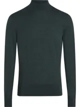 Sweater de punto verde oscuro con cuello alto y logo CK bordado en el pecho.
