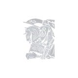 Remera de corte clásico, cuello redondo y manga corta, en color azul marino, con gran estampado frontal en blanco de un caballero medieval a caballo con la inscripción Prorsum.