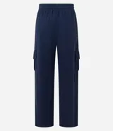 Pantalón pijama de malla orly color azul marino, con cintura elástica, lazo ajustable y bolsillos cargo laterales.