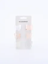Set de seis pinzas para el pelo con forma de moño en colores blanco, rosa y verde agua.