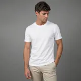 Remera de algodón blanca, de manga corta y corte regular con cuello redondo.