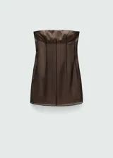 Vestido corto de estilo corsetero con escote palabra de honor, diseño entallado y cierre de cremallera en la parte posterior.