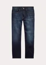 Jean de corte recto color azul oscuro, con cintura media y ajuste slim.