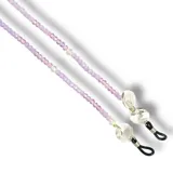 Correa para lentes de cuentas facetadas color lila y cristal transparente, con terminales de goma ajustables.