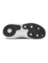Championes de running Under Armour modelo Phantom 4, color beige con detalles en negro y blanco. Presentan un diseño de tejido de punto tipo calcetín, contrafuerte de TPU en el talón y suela con tecnología de amortiguación UA HOVR+.