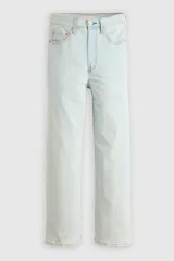 Jeans Levi's modelo Ribcage Straight Ankle, color celeste claro, de tiro ultra alto y corte recto al tobillo, confeccionados en denim con diseño clásico de cinco bolsillos.