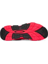 Championes de entrenamiento Under Armour modelo Halo Trainer, color rojo vibrante. Presentan un diseño técnico con amortiguación UA HOVR reactiva, estabilizador de tobillo, contrafuerte externo en el talón y suela de goma con ranuras de flexión para mayor tracción.