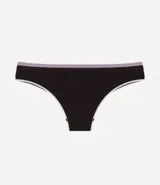 Bombacha tipo bikini confeccionada en poliamida y elastano, con diseño sin costuras y bies en contraste en los bordes.