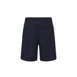 Short negro de vestir, con bolsillos laterales y traseros, trabillas para cinturón y cierre con botón.