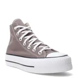 Championes Converse Chuck Taylor All Star Lift Platform color gris con plataforma blanca y cordones blancos. Zapatillas de caña alta con suela de goma.