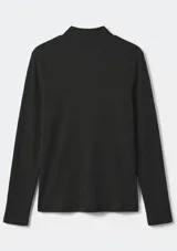 Blusa de manga larga con cuello alto, confeccionada en tejido acanalado de color verde oliva.