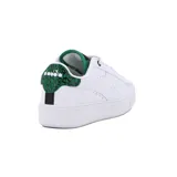Championes urbanos Diadora modelo Set, color blanco con plataforma. Presenta detalles en verde y negro en el forro interior y cordones.