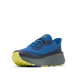 Championes de trail running Columbia modelo Konos Trillium, color azul con entresuela gris y suela amarilla. Presentan malla transpirable, refuerzos protectores y tecnología de amortiguación reactiva para terrenos técnicos.