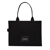 Bolso tote de lona en color beige, con cierre superior de cremallera y estampado frontal con el nombre del modelo y la marca. Cuenta con dos asas superiores y diseño espacioso.