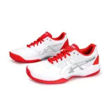 Championes Asics Gel-Game 7 Clay/OC de mujer, color blanco con detalles en rojo y plateado. Diseñados para jugar al tenis sobre tierra batida.