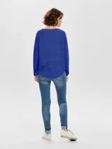 Sweater negro de punto acanalado con cuello redondo y manga larga, de calce regular.