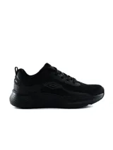 Championes deportivos Umbro Bron para hombre, de color negro, con diseño de malla transpirable, suela gruesa amortiguada y detalles de líneas en el lateral con el logo de la marca.