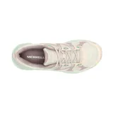 Zapatillas de trekking Merrell modelo Tempo Exp para mujer, en tonos beige, lila y verde menta. Presentan parte superior de malla transpirable, suela robusta con tacos para mayor tracción y entresuela amortiguada.