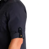 Camisa de hombre Caterpillar, modelo Foundation Convertible, color azul oscuro. De manga larga convertible, con bolsillo en el pecho y logo de la marca. Confeccionada en popelina.