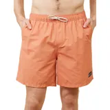 Short de baño Rusty modelo Nissi de color coral, con cintura elástica ajustable mediante cordón y bolsillos laterales.