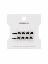 Set de dos pinches para pelo plateados con diseño de estrellas alineadas.