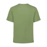 Remera técnica de rendimiento Merrell Shore, color verde militar, con cuello redondo, manga corta y paneles laterales transpirables.