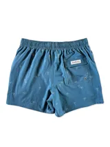 Short de baño color gris con estampado de palmeras, cintura elástica con cordón ajustable y tres bolsillos.