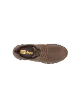 Zapato Caterpillar modelo Threshold Low, color marrón, de cuero con cordones, suela de goma con tracción y logo CAT en el lateral.