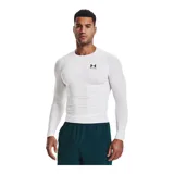Remera deportiva blanca de manga larga Under Armour HeatGear®, con paneles de malla en axilas y espalda para ventilación, costuras ergonómicas y construcción híbrida de manga raglán para mayor rango de movimiento.