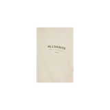 Remera Allsaints de color blanco tiza, corte holgado, manga corta y cuello redondo. Presenta un pequeño estampado en el pecho con la inscripción de la marca.
