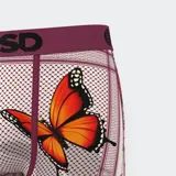 Calzoncillos tipo bóxer de poliéster y elastano con estampado de cachemira, alambre de púas y mariposas monarca. Cintura elástica color borgoña con logo de la marca.