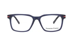 Lentes Nazareno Corsini modelo 0149/53, con armazón rectangular de color azul marino mate y detalles en rojo en las esquinas superiores.