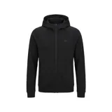 Campera deportiva Nike con capucha, cierre frontal completo y bolsillos laterales. Diseño minimalista en color negro con logo de la marca en tono sobre tono en el pecho.