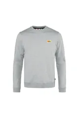 Sweater gris melange de corte clásico con cuello redondo y logo bordado en el pecho.