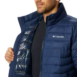 Campera puffer Columbia Powder Lite azul marino con tecnología reflectante Omni-Heat y tejido repelente al agua. Tiene cierre frontal, bolsillos laterales con cremallera y dobladillo ajustable.