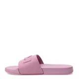 Sandalia tipo ojota de una sola banda ancha con el logo de la marca en relieve, confeccionada en material sintético de color rosado.