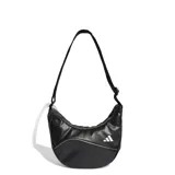 Cartera tipo bandolera Adidas de diseño curvo, color negro, con correa ajustable y logo de la marca estampado en el frente.