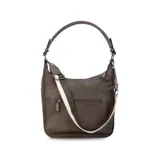 Bandolera morral color marrón, con asa de hombro y correa regulable. Cuenta con un bolsillo frontal con cierre y otro bolsillo trasero con cierre.