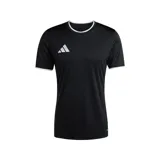 Camiseta de entrenamiento o partido Adidas Entrada26, color negro, con cuello redondo y ribetes blancos en el cuello y las mangas. Presenta el logo de Adidas en blanco en el pecho.