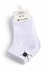 Medias soquetes de algodón color blanco, con puño acanalado y detalle bordado del logo de la marca Jean Vernier.
