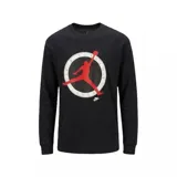 Buzo de manga larga Nike Jordan, color negro, con cuello redondo y estampado frontal circular con el logo Jumpman en rojo y letras blancas.