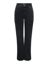 Pantalón de jean negro de corte recto y tiro alto.