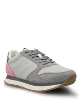 Championes casuales de mujer Bliss Sun, color gris con detalles en rosado y suela de goma con plataforma dentada.