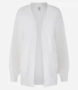 Cardigan largo de punto color blanco, con mangas largas abullonadas y bolsillos delanteros. Tejido con viscosa certificada.