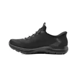 Championes deportivos Skechers modelo Slip-Ins Summits Dorrez, de horma ancha (Wide Fit), color negro. Cuentan con diseño sin cordones, parte superior de tejido técnico y tecnología Slip-Ins con soporte en el talón.